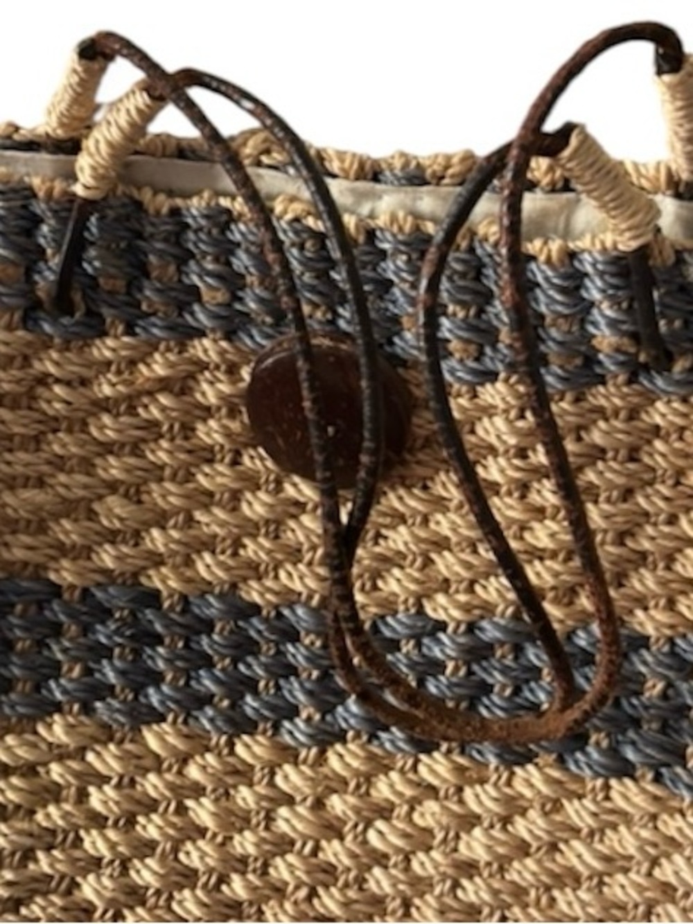 Handwoven Straw Shoulder Bag in Natural and Blue